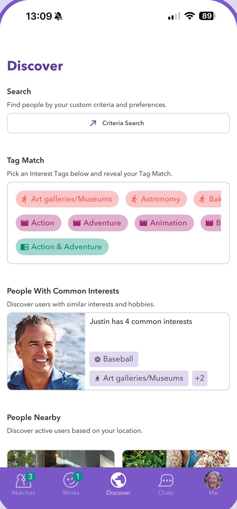 The RSVP app showing nearby members to discover