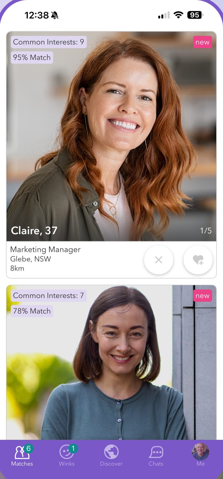 The RSVP app showing personalised match suggestions